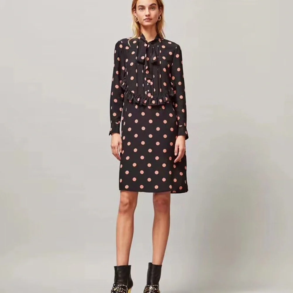 NWT $498 Tory Burch Polka Dot Bow Tie Silk Shift Dress